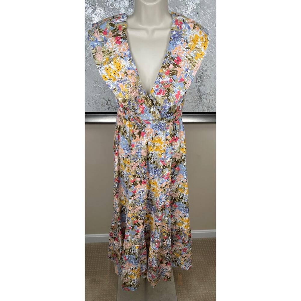 REFORMATION Reina Floral Deep V Ruffle Neck Maxi Dress Size 0 - Picture 2 of 8